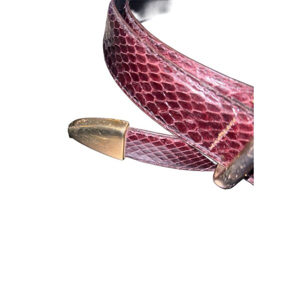 Vtg Snakeskin Women’s Belt, Size XL 40, Burgundy w Gold Buckle, Retro 80s 90s‎